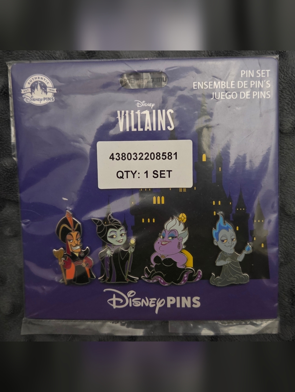 Disney Enamel Villains Pin Set - Purple, Black, Silver Accents